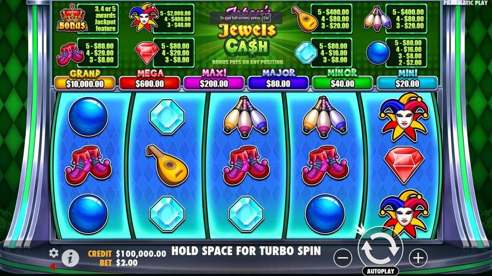 Joker's Jewels – Pantalla del Juego con Premio Grande